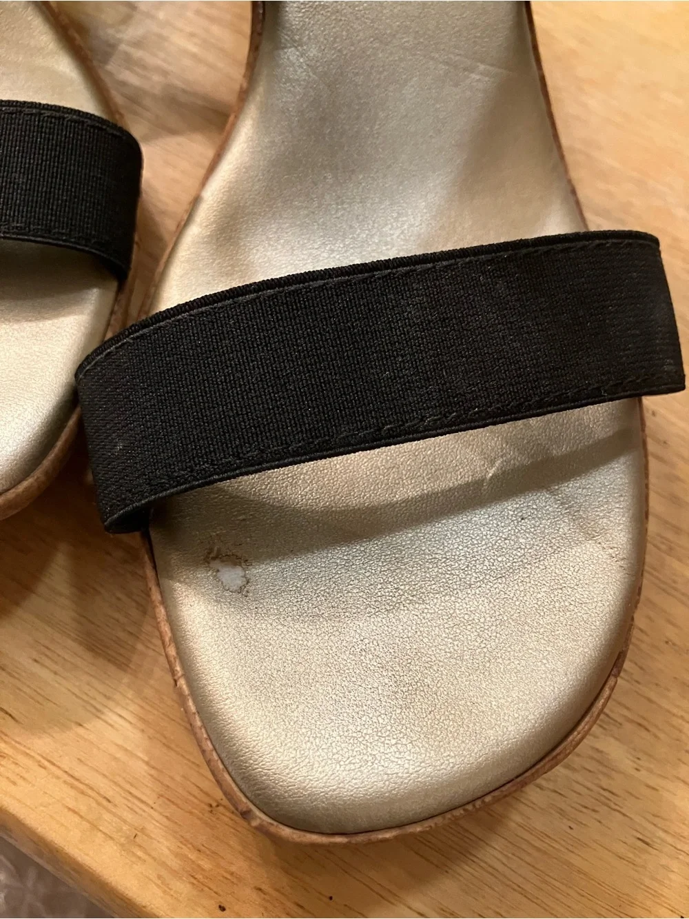 Italian Shoemakers Black and Gold Wedge Slide Mules